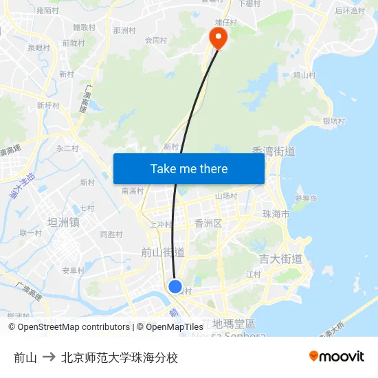 前山 to 北京师范大学珠海分校 map