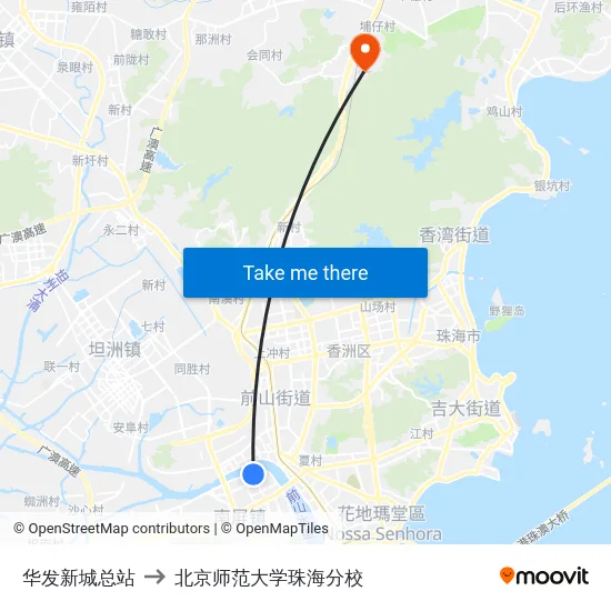 华发新城总站 to 北京师范大学珠海分校 map