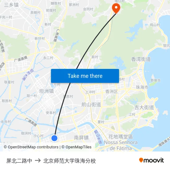 屏北二路中 to 北京师范大学珠海分校 map