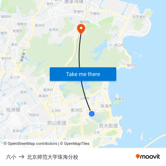 六小 to 北京师范大学珠海分校 map