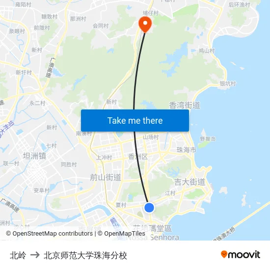 北岭 to 北京师范大学珠海分校 map
