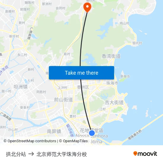 拱北分站 to 北京师范大学珠海分校 map
