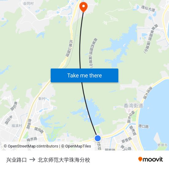 兴业路口 to 北京师范大学珠海分校 map