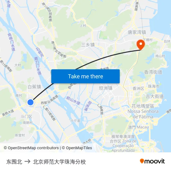 东围北 to 北京师范大学珠海分校 map