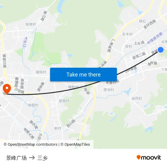 景峰广场 to 三乡 map
