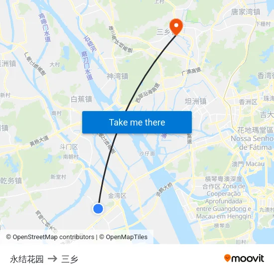 永结花园 to 三乡 map