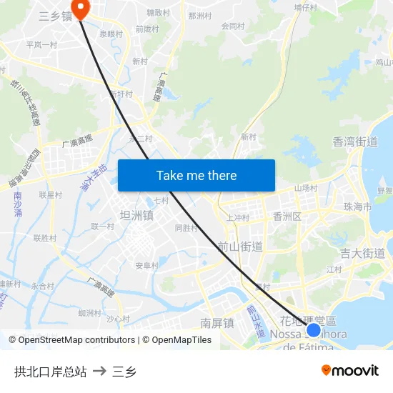 拱北口岸总站 to 三乡 map