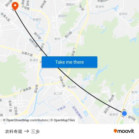 农科奇观 to 三乡 map