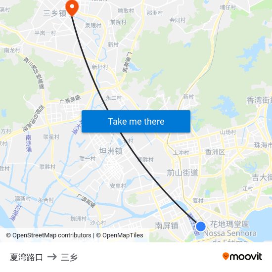 夏湾路口 to 三乡 map