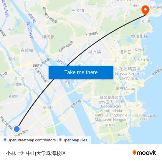 小林 to 中山大学珠海校区 map