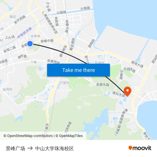 景峰广场 to 中山大学珠海校区 map