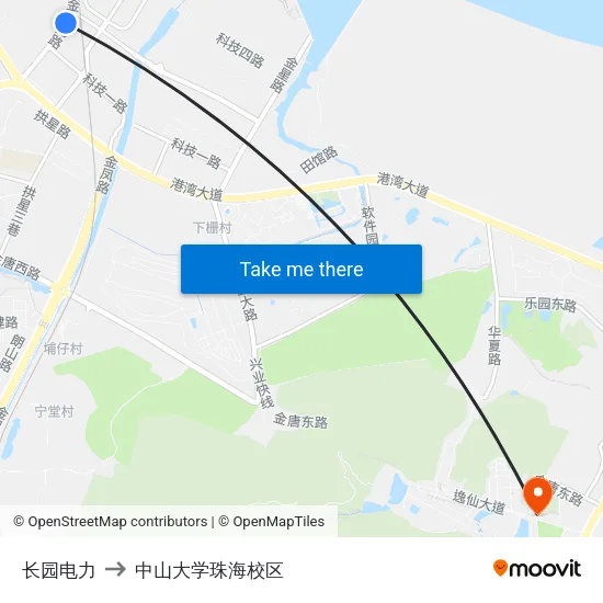 长园电力 to 中山大学珠海校区 map