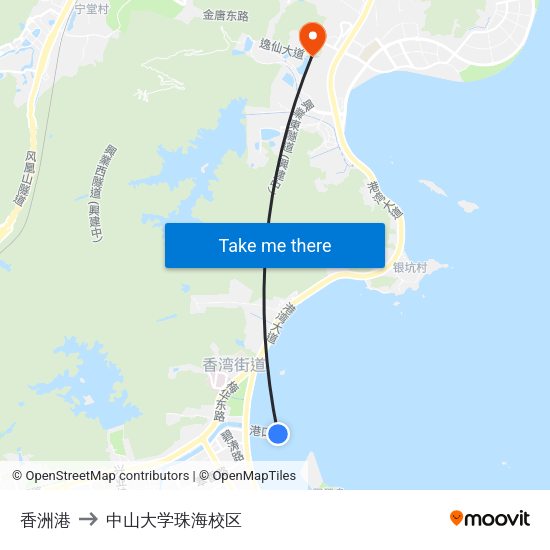 香洲港 to 中山大学珠海校区 map