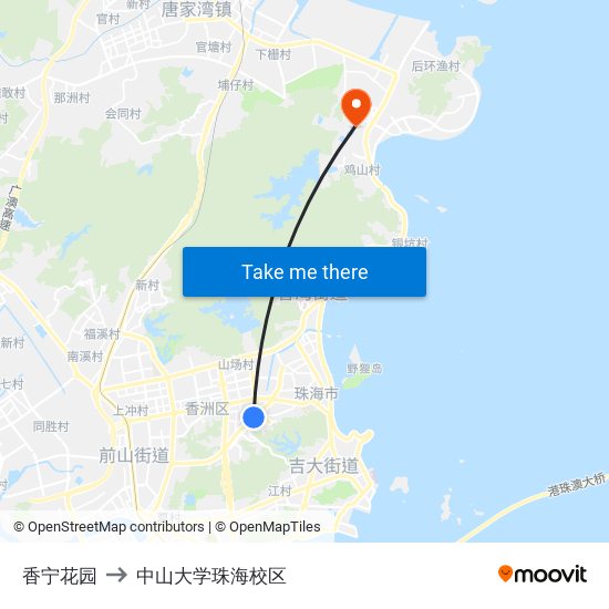 香宁花园 to 中山大学珠海校区 map