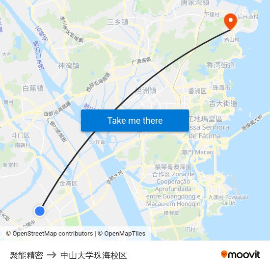 聚能精密 to 中山大学珠海校区 map