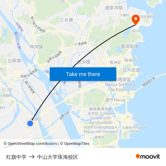 红旗中学 to 中山大学珠海校区 map