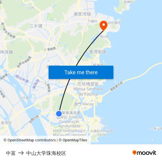 中富 to 中山大学珠海校区 map