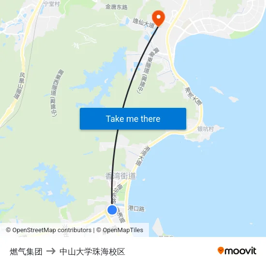 燃气集团 to 中山大学珠海校区 map