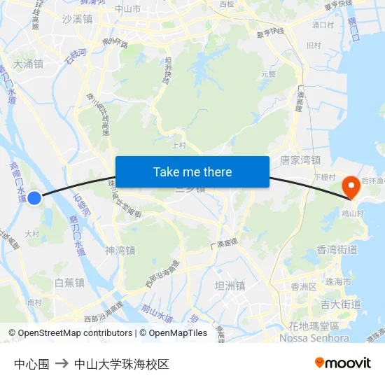 中心围 to 中山大学珠海校区 map