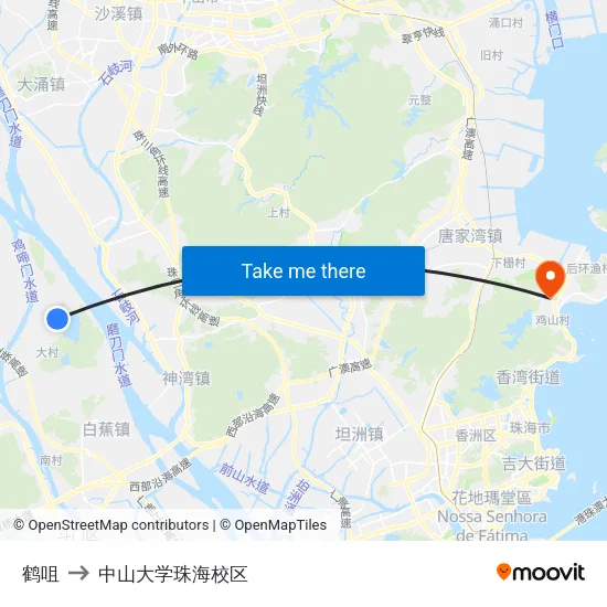 鹤咀 to 中山大学珠海校区 map