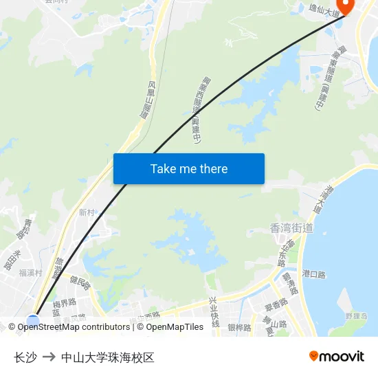 长沙 to 中山大学珠海校区 map