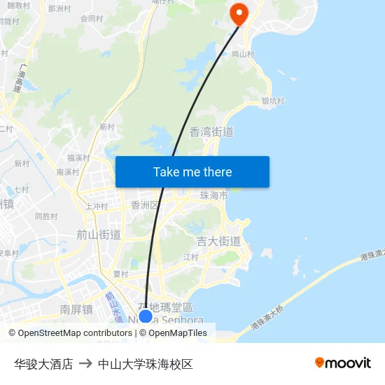 华骏大酒店 to 中山大学珠海校区 map