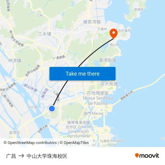 广昌 to 中山大学珠海校区 map