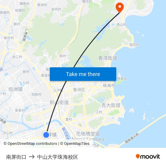 南屏街口 to 中山大学珠海校区 map