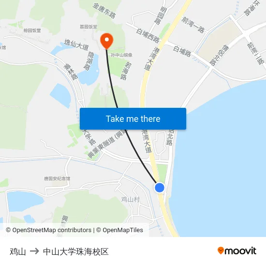 鸡山 to 中山大学珠海校区 map