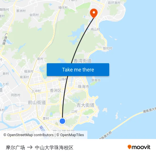 摩尔广场 to 中山大学珠海校区 map