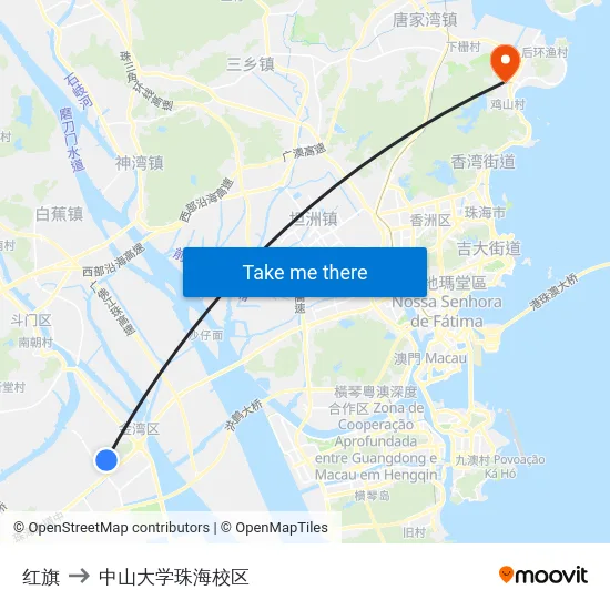 红旗 to 中山大学珠海校区 map