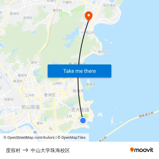 度假村 to 中山大学珠海校区 map