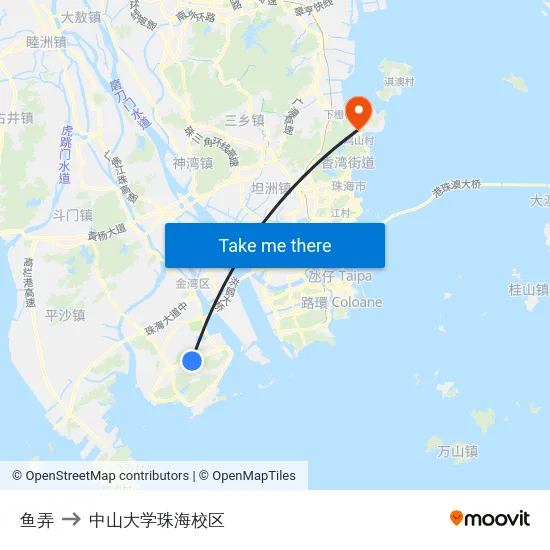 鱼弄 to 中山大学珠海校区 map