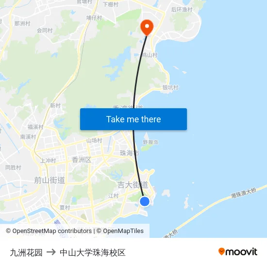 九洲花园 to 中山大学珠海校区 map