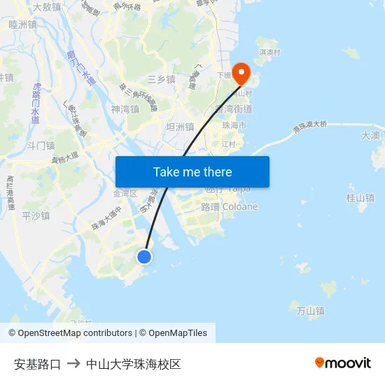 安基路口 to 中山大学珠海校区 map