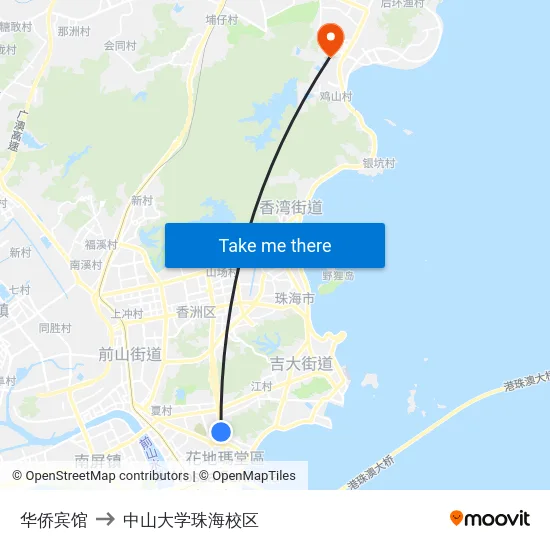 华侨宾馆 to 中山大学珠海校区 map