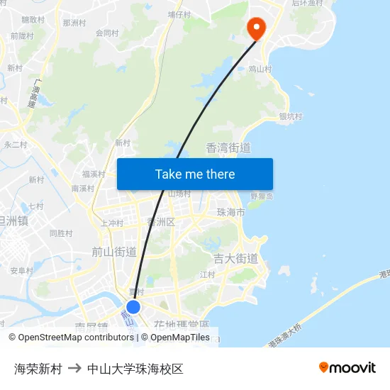 海荣新村 to 中山大学珠海校区 map