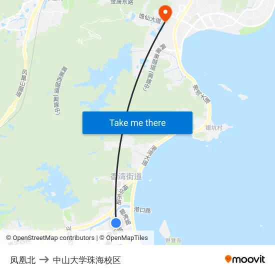 凤凰北 to 中山大学珠海校区 map