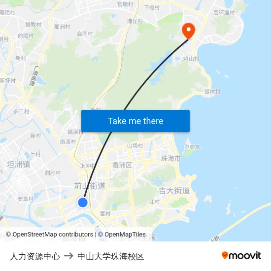 人力资源中心 to 中山大学珠海校区 map