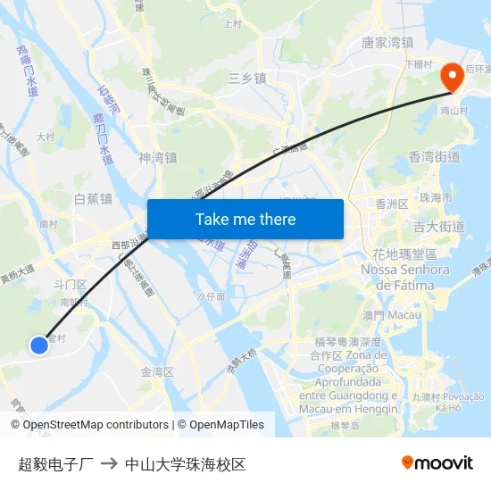 超毅电子厂 to 中山大学珠海校区 map