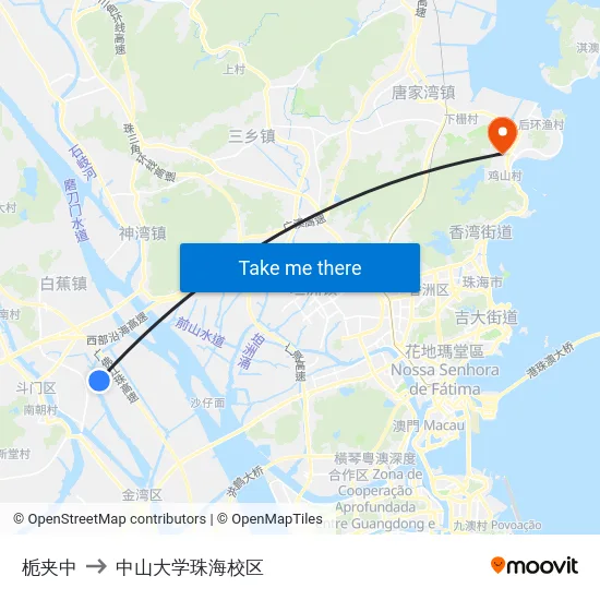 栀夹中 to 中山大学珠海校区 map