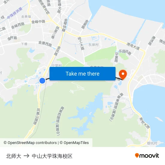 北师大 to 中山大学珠海校区 map