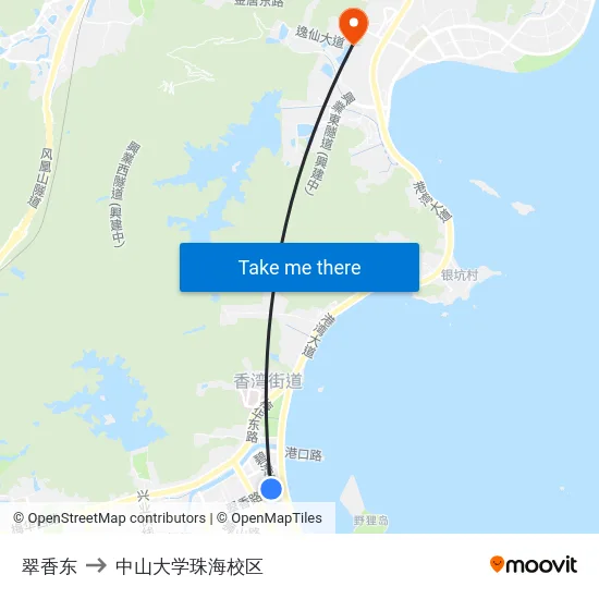 翠香东 to 中山大学珠海校区 map