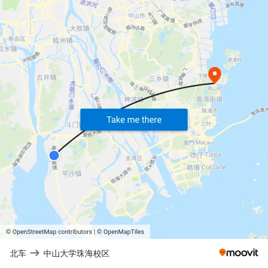 北车 to 中山大学珠海校区 map