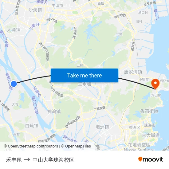禾丰尾 to 中山大学珠海校区 map