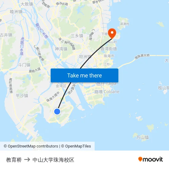 教育桥 to 中山大学珠海校区 map