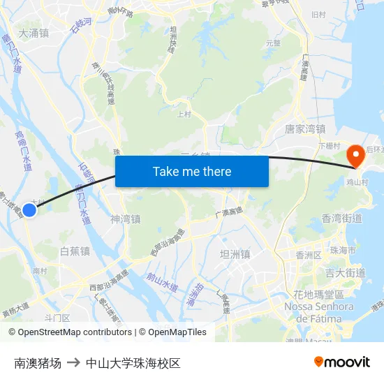 南澳猪场 to 中山大学珠海校区 map