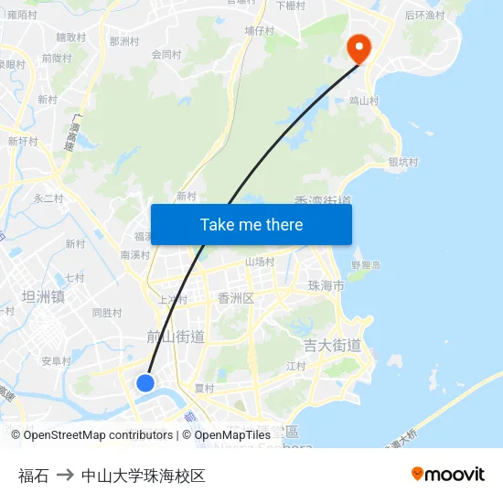 福石 to 中山大学珠海校区 map