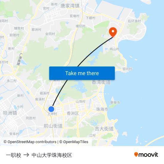 一职校 to 中山大学珠海校区 map