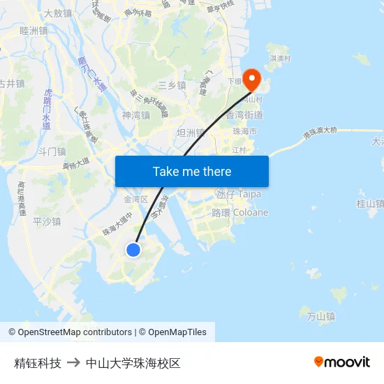 精钰科技 to 中山大学珠海校区 map